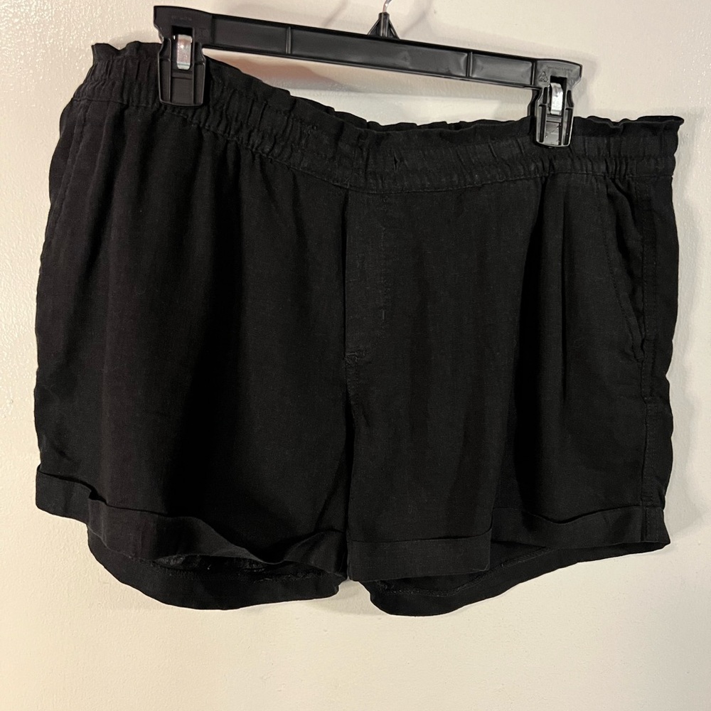 Old Navy Elastic Waist Black Linen Shorts Relaxed Fit